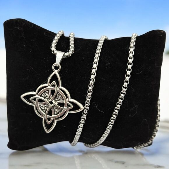 Irish Celtic Cross Trinity Knot Pendant Necklace Stainless Steel Witch Knot NWT - Picture 3 of 8
